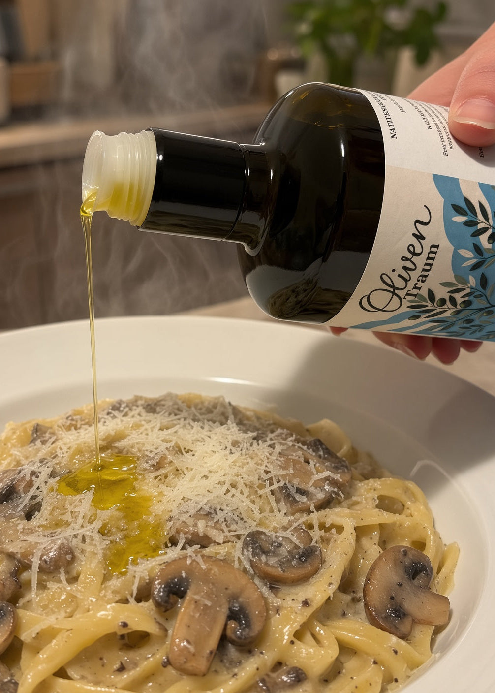 Olivenöl von Oliventraum auf Pasta 